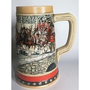 VTG 98s Budweiser Holiday Clydesdale Beer Mug Stein Christmas Winter Time